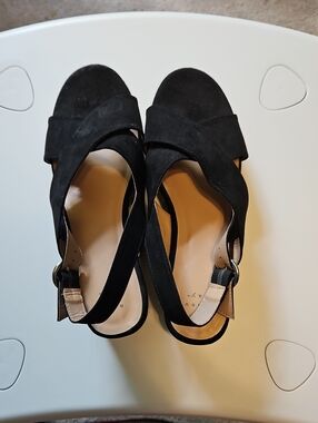 a new day Black Suede Crisscross Slingback Mules with Low Block Heel